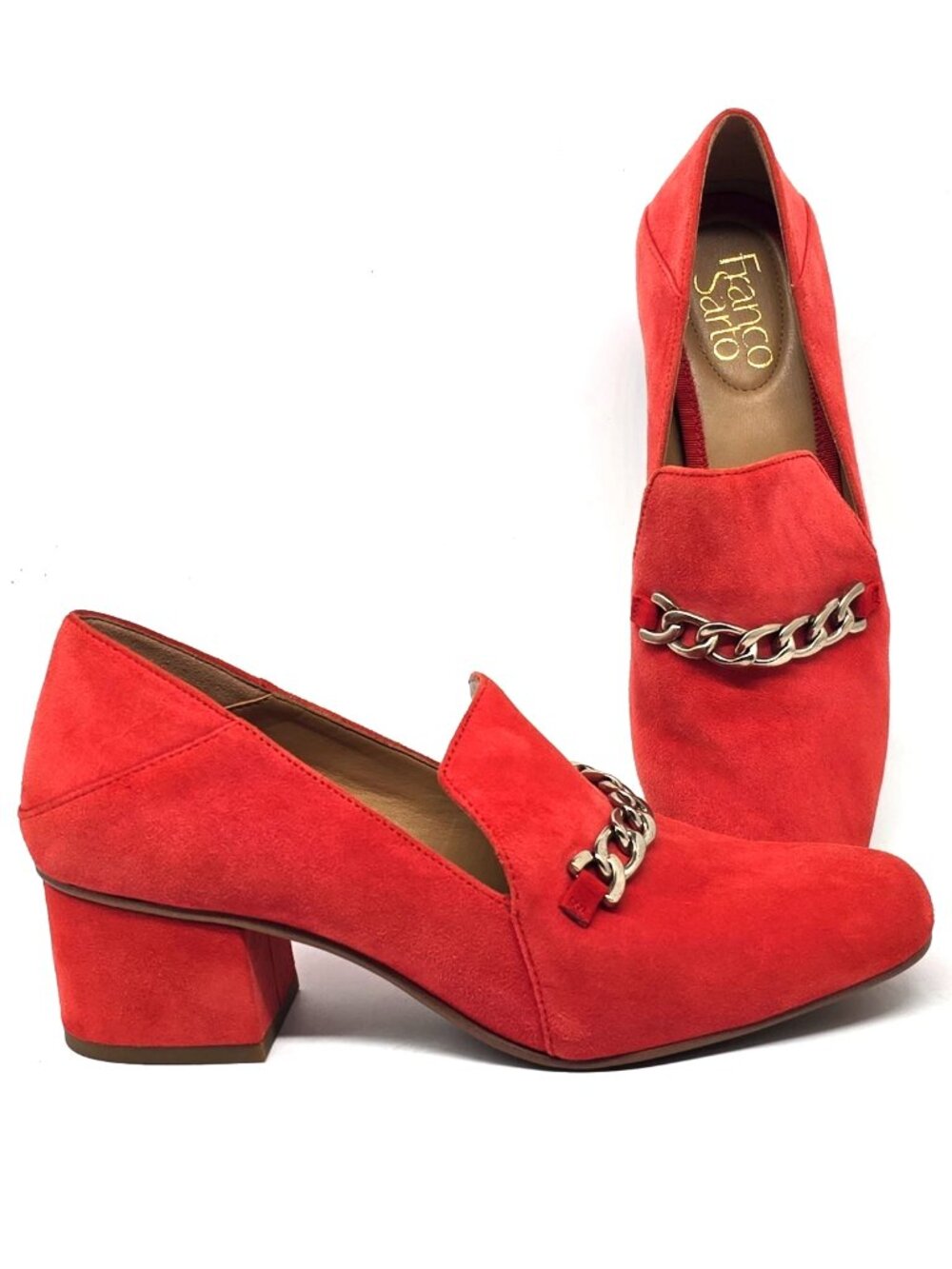 Franco Sarto Layola Slip-on Loafer Red Suede Heels Casual Shoes Women's Size 7M